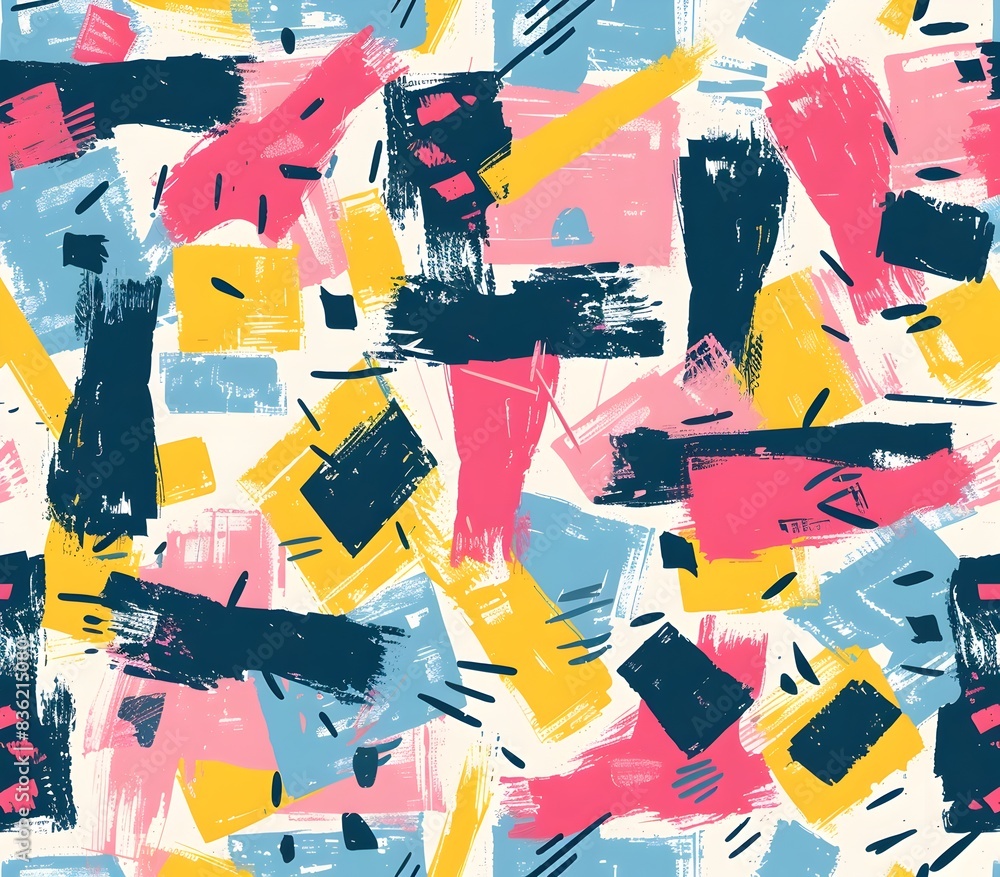 Lively Abstract Textile Pattern with Geometric Shapes and Bold Brushstrokes in Vibrant Pastel Hues Lively Abstract Textile Pattern with Geometric Shapes and Bold Brushstrokes in Vibrant Pastel Hues