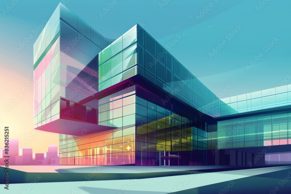 A Modern Architectural Masterpiece Against a Vibrant Sunset Sky A Modern Architectural Masterpiece Against a Vibrant Sunset Sky