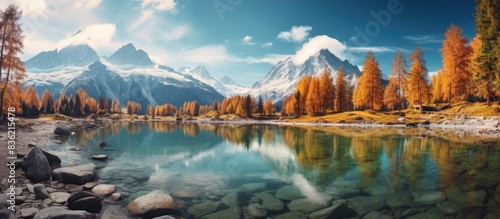 Oxbow bend reflects a summer sunrise beautifully in a picturesque setting with copy space image.