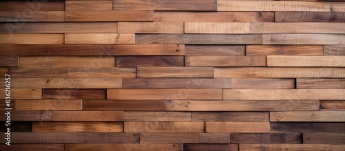 Wooden planks arranged in layers  creating a rustic and textured surface with copy space image.