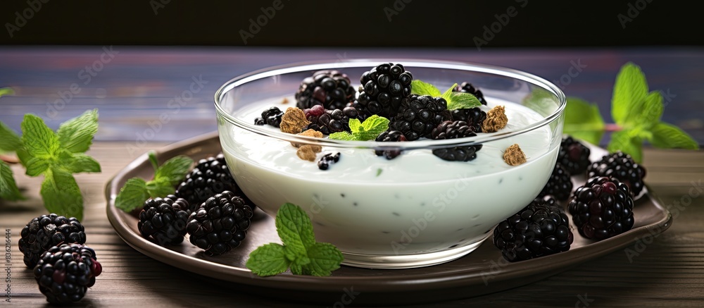Fresh berries and almonds top a nutritious snack with a copy space image. Fresh berries and almonds top a nutritious snack with a copy space image.