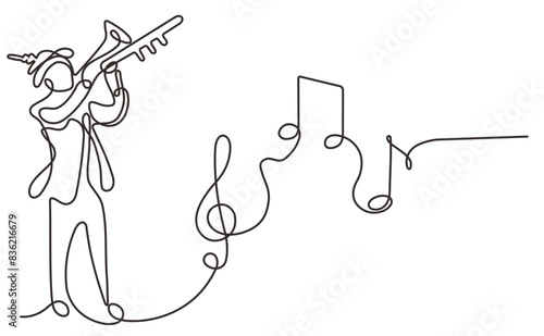 continuous line of man blowing trombone at music day