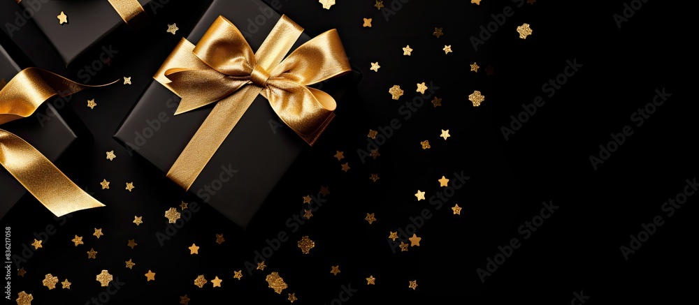 A stylish and versatile gift display featuring a neatly wrapped gift box adorned with a satin ribbon, perfect for the holidays. The image includes a background with ample space for text. A stylish and versatile gift display featuring a neatly wrapped gift box adorned with a satin ribbon, perfect for the holidays. The image includes a background with ample space for text.