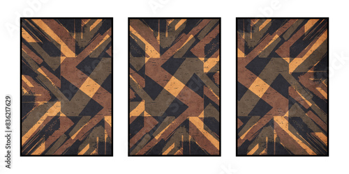 Set of 3 Abstract illustration in vintage style. For use in graphics, for wall decor. .