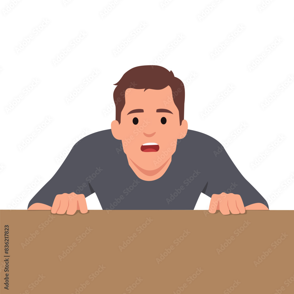 Young afraid and shocked man with surprise and amazed expression, fear and excited face. Flat vector illustration isolated on white background Young afraid and shocked man with surprise and amazed expression, fear and excited face. Flat vector illustration isolated on white background