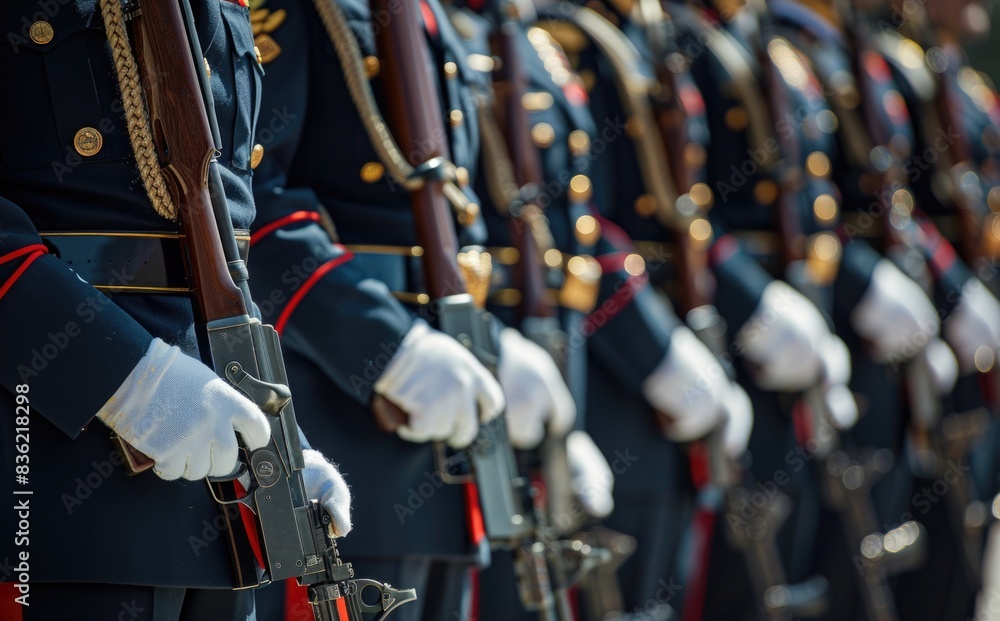 marines standing in formation, white gloves on hands holding rifles marines standing in formation, white gloves on hands holding rifles