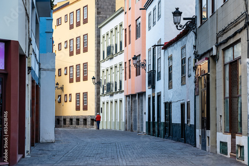 Colorful colonial-style buildings in the capital of La Palma  Santa Cruz  Canary Islands.