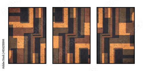 Set of 3 Abstract illustration in vintage style. For use in graphics, for wall decor. .