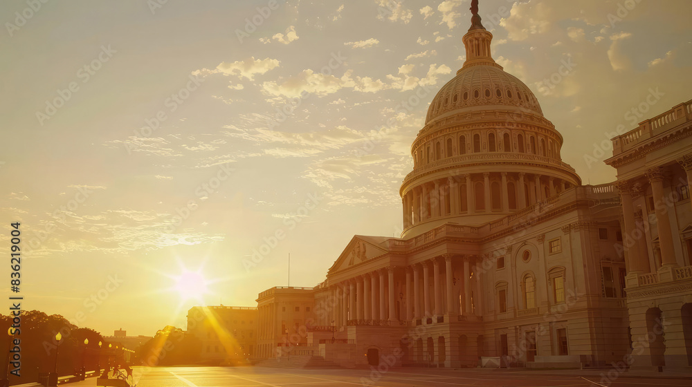 Obraz premium Capitol at Dawn The Capitol Building bathed in the soft, golden light of early morning
