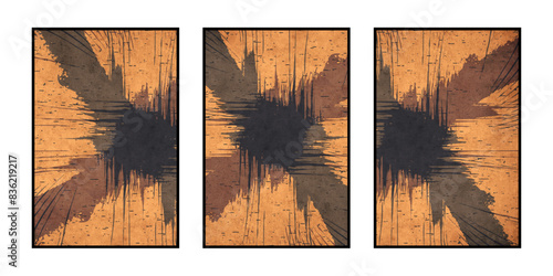 Set of 3 Abstract illustration in vintage style. For use in graphics, for wall decor. .