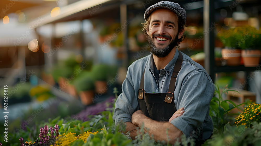 Cafe Owner with Rooftop Garden: Urban Green Space Integration in Cafe Settings. Ideal for Urban and Cafe Ads. Photo Realistic Concept. Cafe Owner with Rooftop Garden: Urban Green Space Integration in Cafe Settings. Ideal for Urban and Cafe Ads. Photo Realistic Concept.