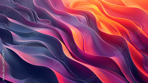 Vibrant abstract waves of purple, pink, and orange create a dynamic and colorful visual with fluid, undulating shapes.