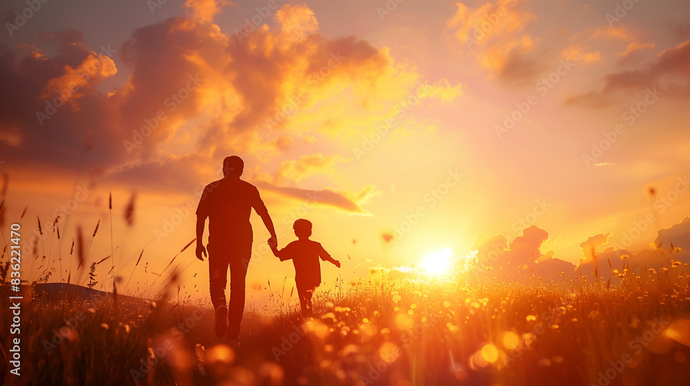 silhouette of father and son at sunrise Father's Day silhouette of father and son at sunrise Father's Day