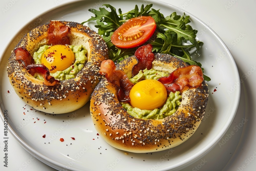 California BLT Egg-in-a-Hole Bagel with Avocado Mash Recipe California BLT Egg-in-a-Hole Bagel with Avocado Mash Recipe