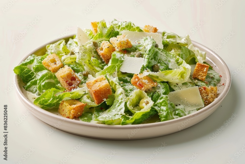 Freshly Made Caesar Salad with Creamy Dressing and Golden Croutons Freshly Made Caesar Salad with Creamy Dressing and Golden Croutons