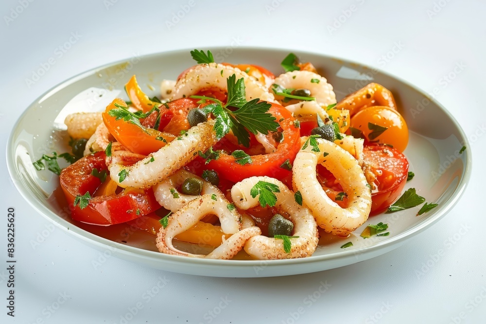 Tender Calamari and Tomato Saute with Salty Capers Tender Calamari and Tomato Saute with Salty Capers