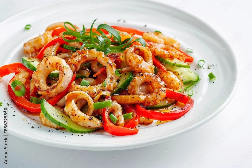 Elegant Calamari Stir Fry with Red Bell Peppers Elegant Calamari Stir Fry with Red Bell Peppers