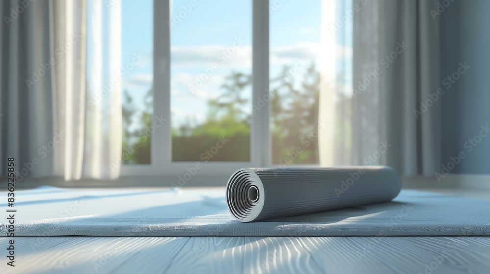 A 3D render of a yoga mat rolled out for bedtime stretches A 3D render of a yoga mat rolled out for bedtime stretches