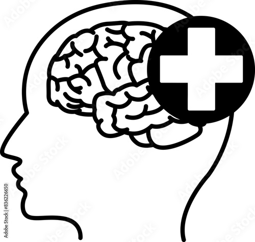 Brain Health Icon. Vector Icon of Human Brain and Head. Mental Health. Healthy Lifestyle Concept