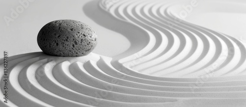 High-resolution photography of a Zen garden with smooth lines in the sand perfect for meditation and relaxation themes