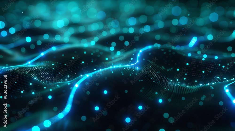 Abstract blue glowing particles and lines on a black background. Abstract blue glowing particles and lines on a black background.