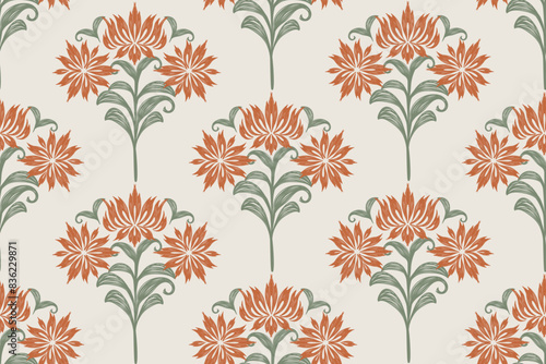 Damask floral pattern seamless wallpaper vector illustration. 