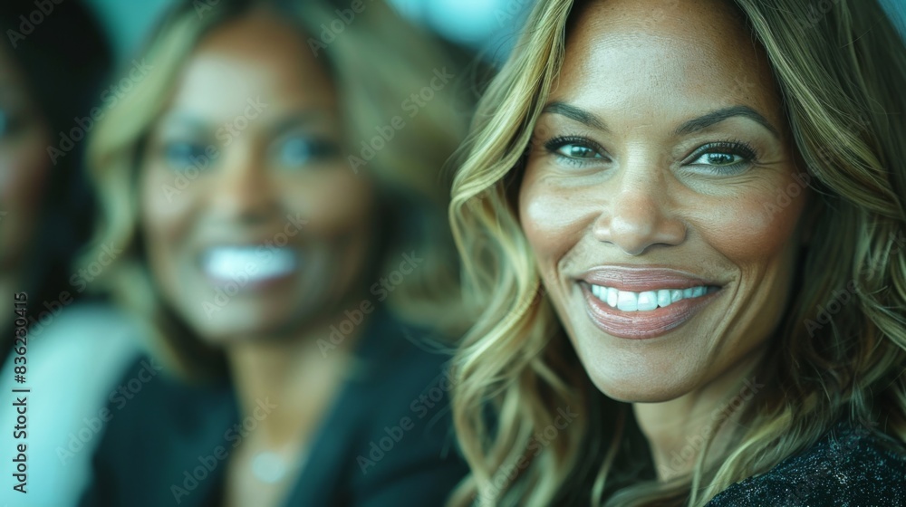Fototapeta premium A diverse team of smiling businesswomen engaging in a brainstorming session.