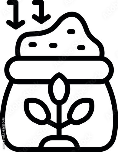 Organic fertilizer line icon for gardening and plant growth in ecofriendly farming. Minimalistic black and white vector illustration for sustainable agriculture and environmental care
