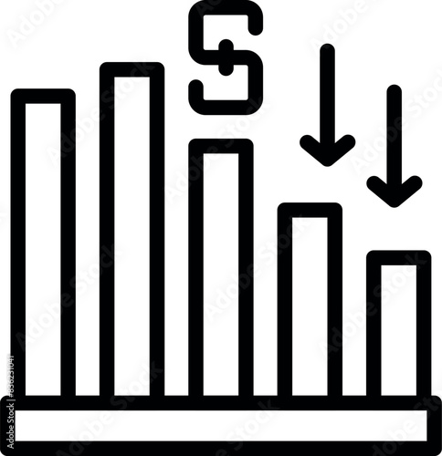 Illustration symbolizing economic decline with a descending bar graph and dollar sign