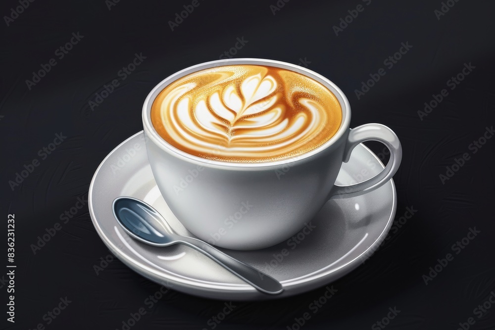 A Perfectly Crafted Latte With Foamy Art in a White Cup on a Saucer A Perfectly Crafted Latte With Foamy Art in a White Cup on a Saucer