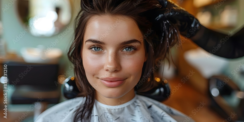 Woman at salon with new hairstyle. Concept Salon Makeover, Hair Transformation, Beauty Treatment, Stylish Haircut, Pampering Experience Woman at salon with new hairstyle. Concept Salon Makeover, Hair Transformation, Beauty Treatment, Stylish Haircut, Pampering Experience