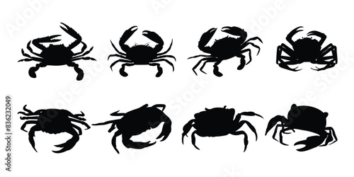 Sea Crab vector silhouette collection. Sea animal Crab black icon illustration.