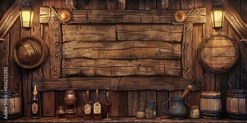 Old wooden tavern sign medieval