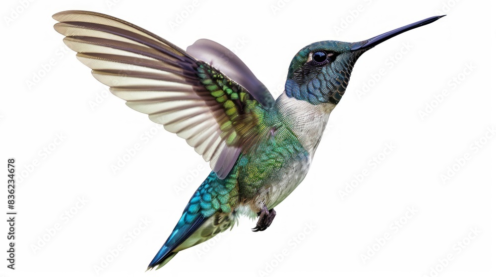 Obraz premium beautiful colorful hummingbird on white background