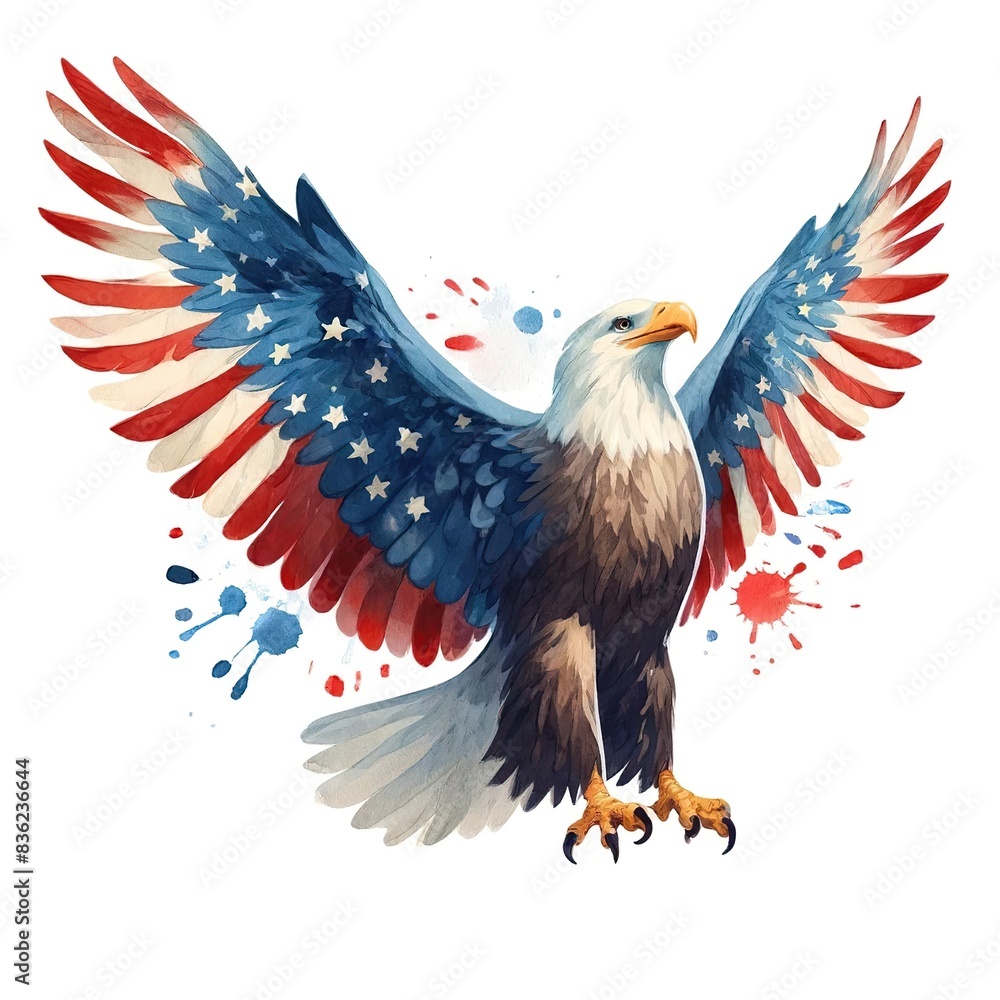 A majestic bald eagle soaring with an American flag in its talons, against a backdrop of fireworks. A majestic bald eagle soaring with an American flag in its talons, against a backdrop of fireworks.