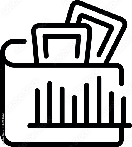 Black line art icon illustrating a wallet with credit cards peeking out