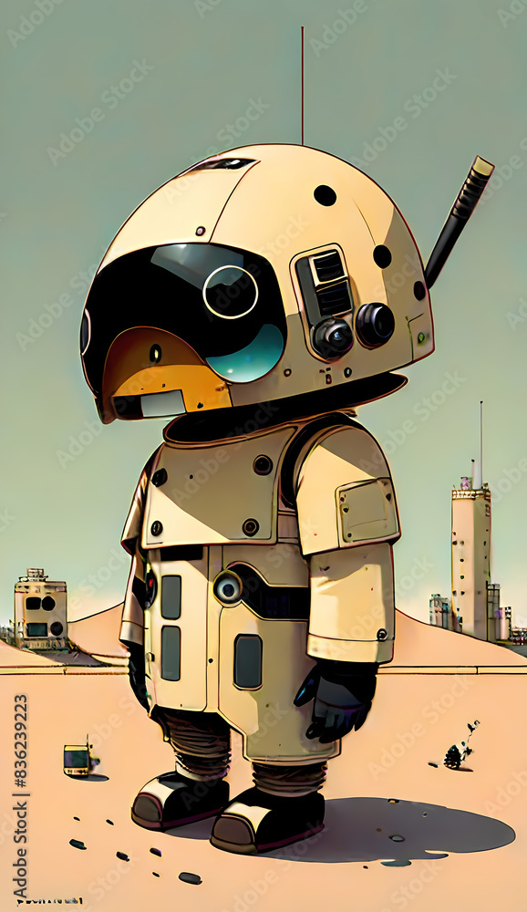 Naklejka premium robot, toy, technology, retro, machine, isolated, 3d, android, robotic, future, vintage, cute, cyborg, metal, white, old, futuristic, illustration, concept, fun, character, red, cartoon, science, comp