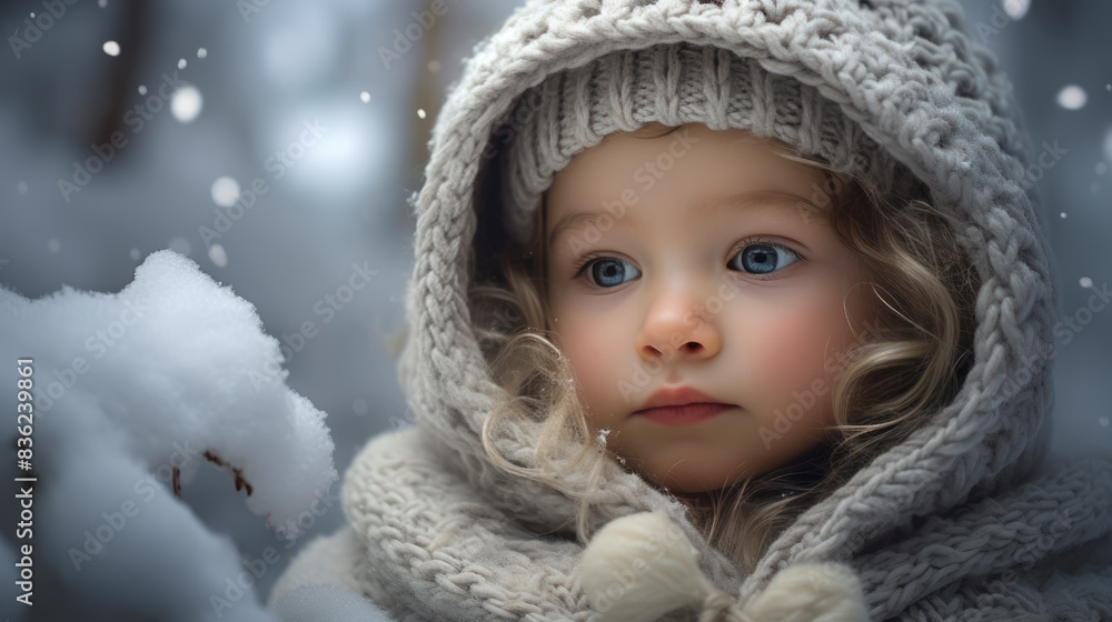 generated illustration girl wearing navy jacket and knitted hat snowing winter generated illustration girl wearing navy jacket and knitted hat snowing winter