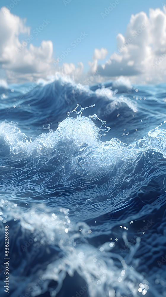 Photo realistic Ocean waves with rising sea levels concept for environmental and coastal ads in Photo Stock Photo realistic Ocean waves with rising sea levels concept for environmental and coastal ads in Photo Stock