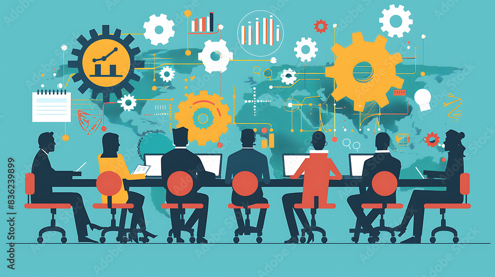 Conceptual office illustration Imagining a workplace that includes space and employees Conceptual office illustration Imagining a workplace that includes space and employees