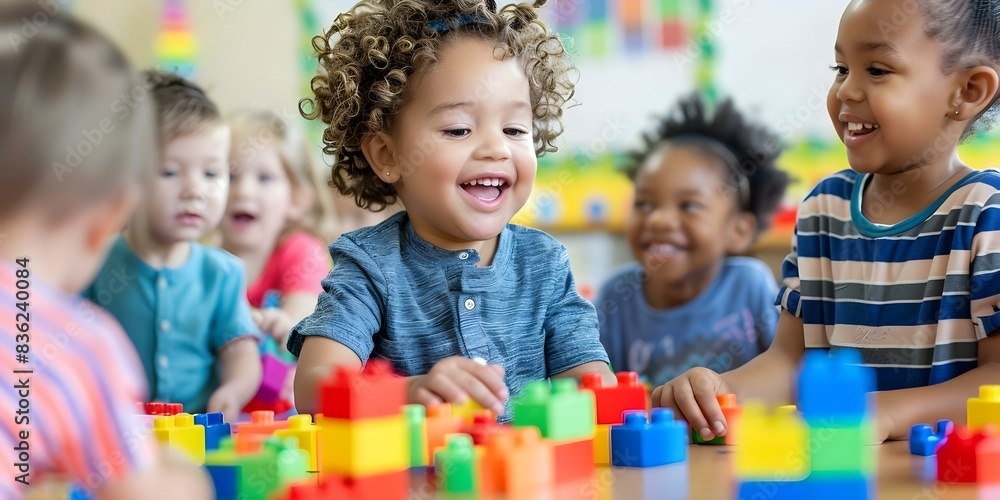 Diverse kindergarten children learn and play with colorful blocks. Concept Children, Kindergarten, Diverse, Play, Colorful Blocks Diverse kindergarten children learn and play with colorful blocks. Concept Children, Kindergarten, Diverse, Play, Colorful Blocks