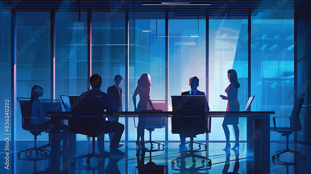 Conceptual office illustration Imagining a workplace that includes space and employees Conceptual office illustration Imagining a workplace that includes space and employees