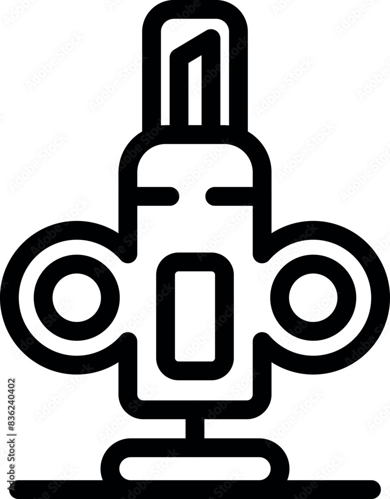 Black and white line art icon featuring a vintage space rocket design Black and white line art icon featuring a vintage space rocket design