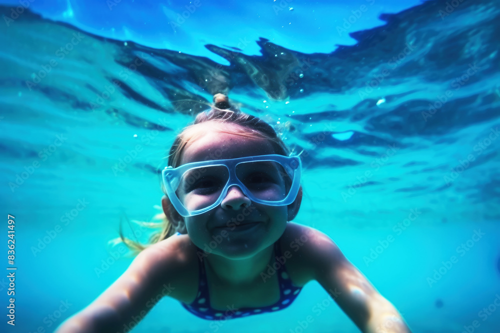 Naklejka premium generated illustration girl swimming in pool , diving underwater