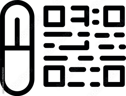 Black and white icon representing a capsule with an integrated qr code pattern