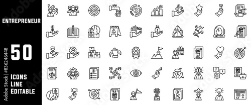 50 Entrepreneur Icons Set Line Editable Vector Illustration