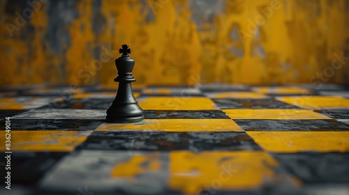 Strategic Solitude: A Single Black King on a Yellow Chessboard