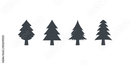 Set of Christmas tree vector on white background. Black color tree vector on whit background. Vector illustration
