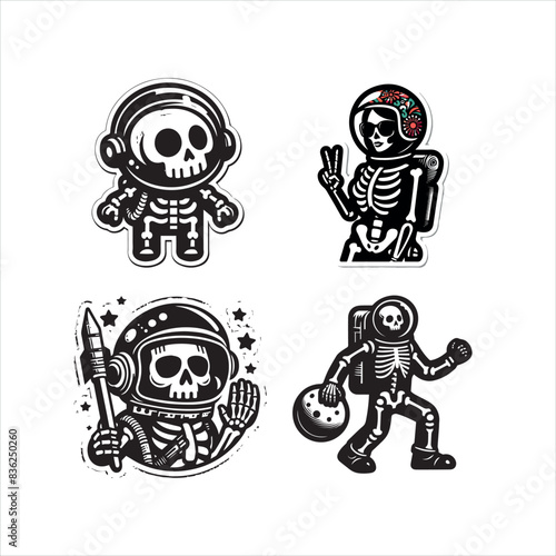groovy skeleton austrunut cartoon tropical sticker vector design1