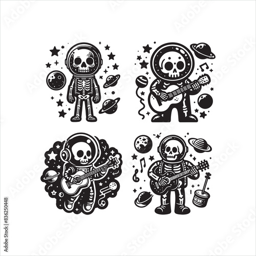 groovy skeleton austrunut cartoon tropical sticker vector design1
